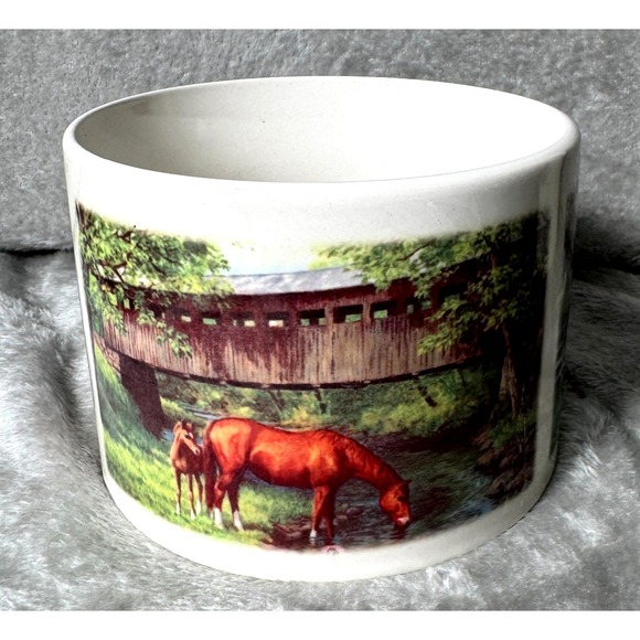 Vintage Ceramic Horse Scene Country Farm Stoneware Crock Planter Equestrian - Picture 3 of 7